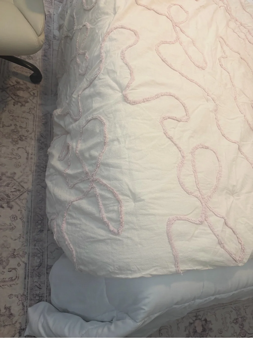 Urban Outfitters Cream Comforter with Blush Tufted Loop Design